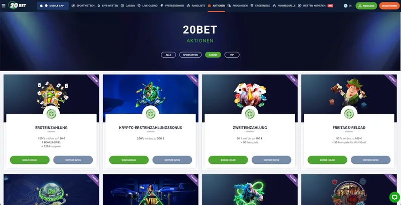 20Bet Casino aktionen