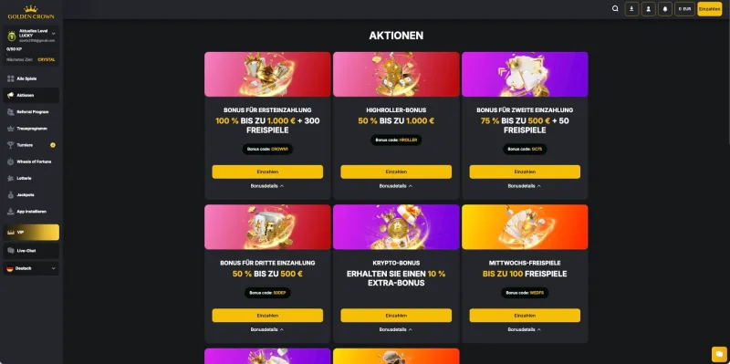 Golden Crown Casino Aktionen