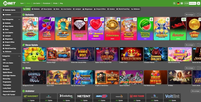 LSBet Casino Lobby mit beliebten und neuen Spielen