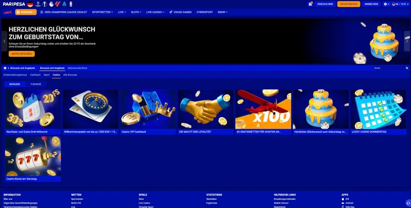 Aktionen im Paripesa Casino