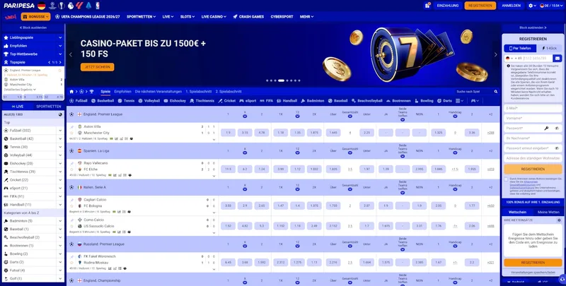 Willkommensbonus im Paripesa Casino