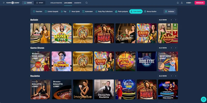 PlatinCasino Livespiele