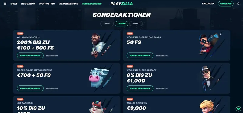 Playzilla Casino Aktionen