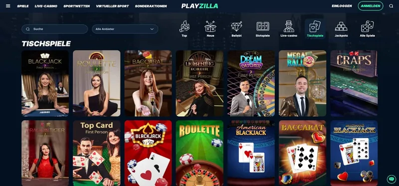 Playzilla Casino Tischspiele